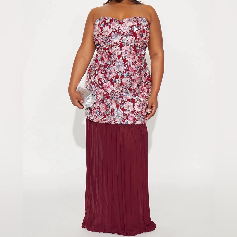Fashion Nova Burgundy Sequin Chiffon Gown